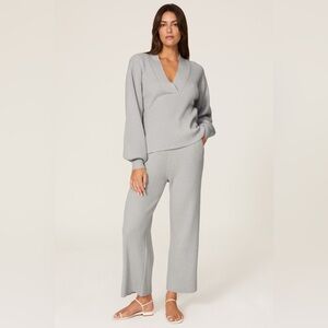 Marissa Webb Arie Ribbed Wide Leg Knit Pants Grey Lounge Pull-On Sz M